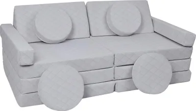 Zdjęcie produktu dla Sofa Modułowa Dla Dziecka, Klocki Piankowe Z Kierownicą (Kolor: Szary (Pikowany))