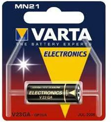 A Varta V23GA battery in its retail packaging.