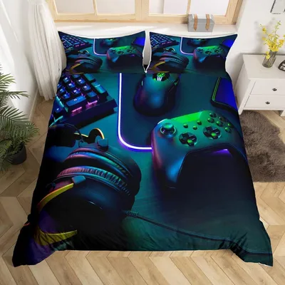 Productafbeelding van Kinderbeddengoedset, 155x220 cm, gamingmotief, microvezel, zwart en groen, omkeerbaar