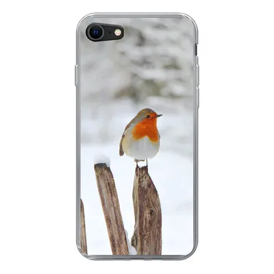 Produktbild von MuchoWow® Handyhülle Schutzhülle Hülle für iPhone 8 Vogel - Zaun - Schnee Silikon Softcase Handy Hülle - Schutzhaube