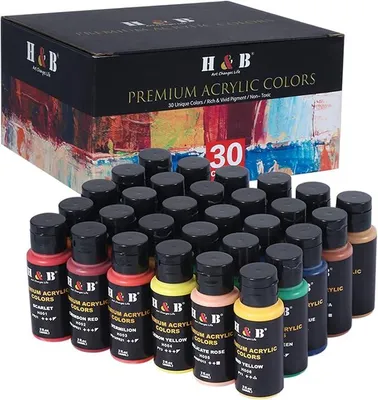 Imagen del producto de Set de pinturas acrílicas, 30 colores, cada uno con 60 ml, ideal para lienzo y madera