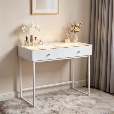 Image de VANITII Coiffeuse avec éclairage LED Blanc 100 x 55 x 81 cm