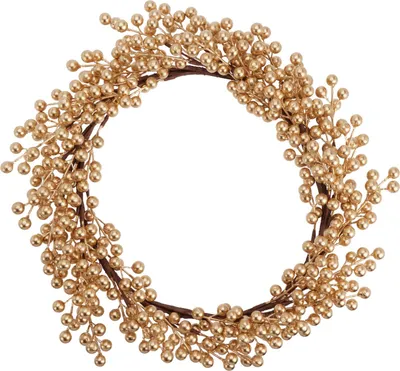 Productafbeelding van Decoratieve kerstkrans met bessen, 50 cm, glanzend goud