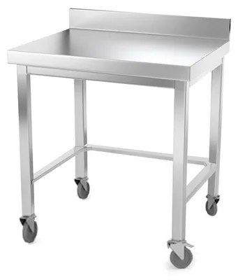 Imagen del producto de Mesa de trabajo de acero inoxidable, 600 x 500 mm, con soporte y ruedas, calidad PREMIUM - GOLDINOX