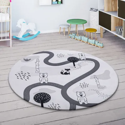 Immagine prodotto di Tappeto per bambini Tappeto per cameretta Tappeto da gioco Tappeto antiscivolo Bianco Grigio Dimensioni 80 cm Rotondo