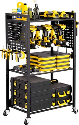 Produktbild von VEVOR Werkzeugwagen mit 4 Ebenen, Tragkraft 68 kg, Werkstattwagen mit rollbarem Bohrerhalter & stabilem Lagerregal, Montagewagen