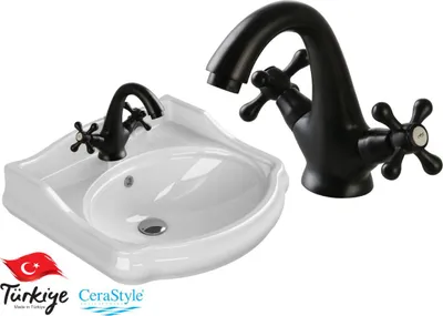 Produktbild von Domotechnika | Waschbecken Retro - 60x54 Cm - Keramik - Inklusive Armatur - Weiß
