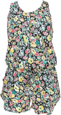 Produktbild von Kurzer Luftiger Overall im Hippiestyle, Jumpsuit, Einteiler - Schwarz/bunt, Damen, Polyester, Shorts, Leggings