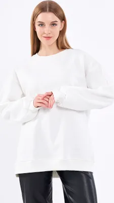Zdjęcie produktu dla COMEOR bluza damska wygodny sweter oversize wykonany z bawełny, koszula z długim rękawem jako basic jumper bez kaptura regular fit (biały S)