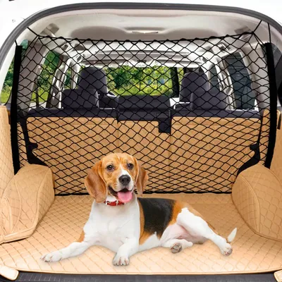 Obrázek produktu pro Ochranná síť pro psy do auta, rozměry 120x70 cm, materiál: polyester, systém upevnění, vhodná pro dodávky, SUV a osobní automobily