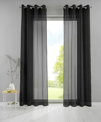 Produktbild von 2er Set Ösengardinen HxB 245x140 cm Schwarz Transparent »Basel« Gardine Bleiband Store Vorhang, 20332TR2