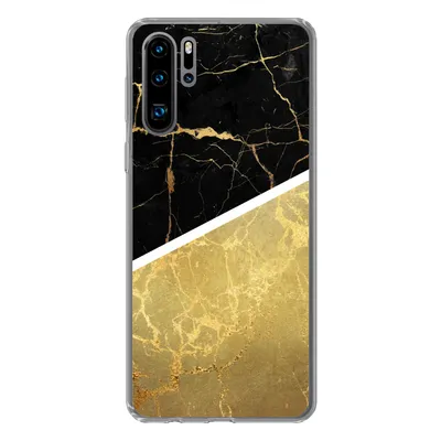 Produktbild von MuchoWow® Handyhülle Schutzhülle Hülle für Huawei P30 Pro Marmor - Schwarz - Gold Silikon Softcase Handy Hülle - Schutzdeckel