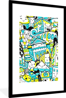 Produktbild von MuchoWow® MuchoWow® Gerahmtes Poster New York - Gelb - Zeichnung 60x90 cm - Poster mit zchwarzem Bilderrahmen - Dekoration - Wandposter Wohnzimmer - Hochwertig