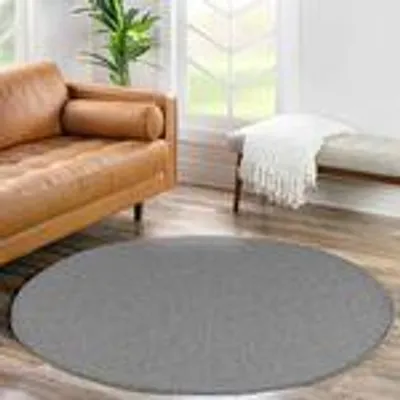 Produktbild von Kurzflor Gabbeh Optik Wohnzimmerteppich Flachflor Teppich Einfarbig 7 Farben, Farbe:Hellgrau, Grösse: 160 cm Rund