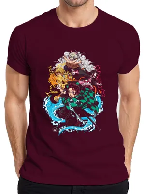 Zdjęcie produktu dla Koszulka męska Kimetsu no Yaiba Tanjiro Nezuko Zenitsu Inosuke Anime Gift, bordowy, L