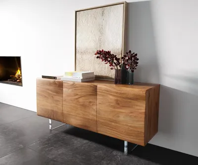 Produktbild von DELIFE Sideboard New Live-Edge 145 cm Akazie Natur 3 Türen Acrylfuß