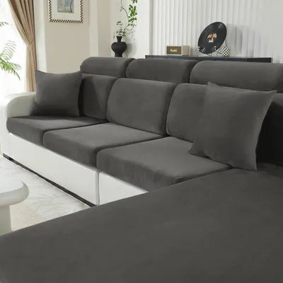 Obrázok produktu pre Sametový poťah na sedák, jednoposadový, sivý, elastický, protišmykový, umývateľný