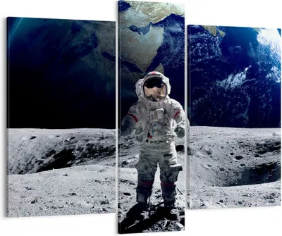Produktbild von Bild auf Leinwand - Leinwandbild - Astronaut Mond Erde Raum - 95x80cm - Wand Bild - Wanddeko - Leinwanddruck - Bilder - Kunstdruck - Wanddekoration - Leinwand bilder - Wandkunst - CB95x80-2864