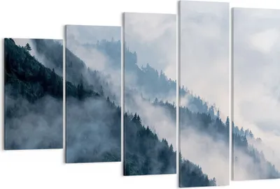 Produktbild von Bild auf Leinwand - Leinwandbild - 5 Teile - Berge Nebel Bäume - 150x100cm - Wand Bild - Wanddeko - Wandbilder - Leinwanddruck - Bilder - Wanddekoration - Leinwand bilder - Wandbild - EG150x100-4429
