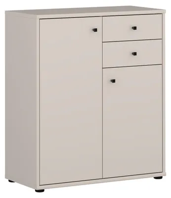Produktbild von Forte TEMPRA 2 Kommode 70 80, moderne Kommode mit 2 Schubladen, 2-türig, Schlafzimmer, Wohnzimmer, Büro, Holzwerkstoff, Kaschmir|Beige, 73,7 cm breit x 85,5 cm hoch x 34,8 cm tief