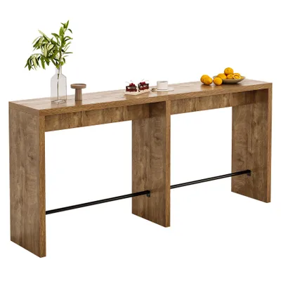 Produktbild von Tribesigns Bartisch für 4 Personen, 95 cm Hoch, Extra Langer Stehtisch mit Stabiler Fußstütze aus Eisen für Küche, Wohnzimmer, Esszimmer, Holzfarbe