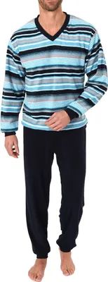 Produktbild von Toller Herren Frottee Pyjama Schlafanzug mit Bündchen - auch in Übergrössen - 62841 ; blau , 48