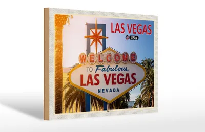 Produktbild von Holzschild Reise 30x20cm Las Vegas USA Sign Willkommensschild Deko