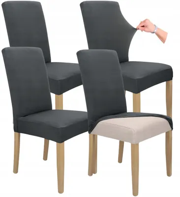 Produktbild von Stuhlhusse 4er Pack - Dunkelgrau - Universal - Stretch - Bezug für Stühle - Elasthan
