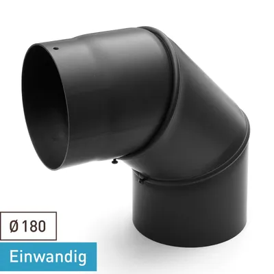 Produktbild von Raik Basic Rauchrohrbogen 180mm schwarz 0–90° ohne Tür für Rauchrohr / Ofenrohr