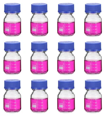 12er-Set 100 ml Borosilikatglas-Messflaschen mit GL32 Deckel