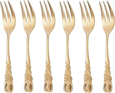 Productafbeelding van Gouden Taartvorken set van 6 met Rozendecoratie - Roestvrij Staal