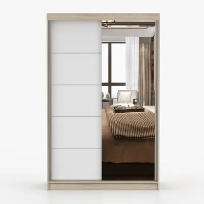 Produktbild von Schwebetürenschrank Kleiderschrank Schrank Garderobe Spiegel Neomi 05 (Sonoma/Weiß) + Spiegel 120cm