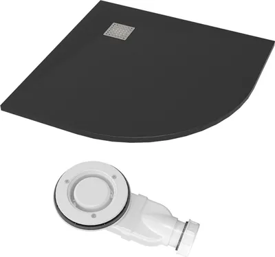 Produktbild von AQUALAVOS SMC Duschtasse 90x90cm, mit Ablaufgarnitur,schwarz,Anti-Rutsch,Zuschneidbar,Steinoptik,superflach,bodenebene Montage,Radius 55 cm,Viertelkreis,Eckduschwanne Brausewanne