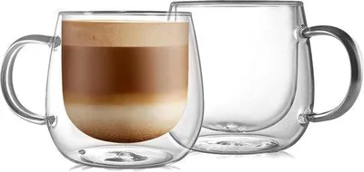 Immagine prodotto di Set di 2 tazze da caffè espresso termiche in vetro a doppia parete da 10 oz (290 ml) - Tazze da caffè in vetro trasparente