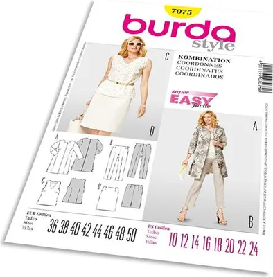 Obrázek produktu pro Střih Burda 7075 - Tílko, kabátek, rovná sukně, kalhoty