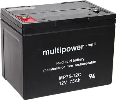 Produktbild von Multipower Blei-Akku MP75-12C Pb 12V 75Ah Zyklenfest, M6 Innengewinde