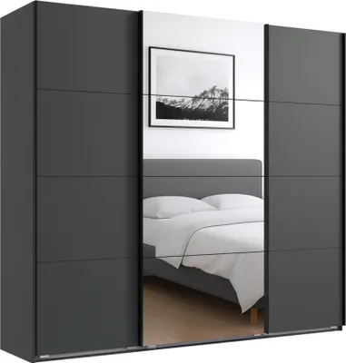 Produktbild von Schwebetürenschrank Kleiderschrank B225 cm H208 cm 3-türig Grafit, 1x Spiegeltür / 22519