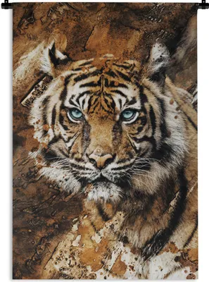 Produktbild von MuchoWow® Wandteppich Wandbehang Tiger - Gemälde - Kopf 120x180 cm Tapisserie Dekoration Wandtuch - Schlafzimmer - Dekorationen für das Haus
