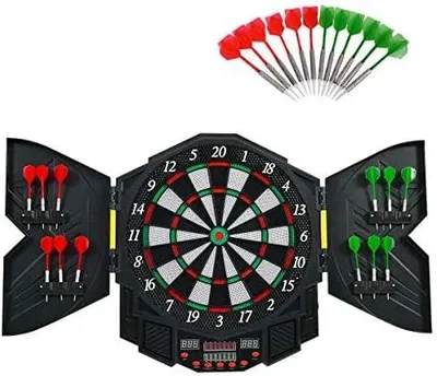 Produktbild von Elektronische Dartscheibe, Dartboard mit 12 Pfeilen & Ersatzsspitzen, Dartautomat mit 27 Hauptspielen & 216 Spielvarianten, Dartplatte für 1-8 Spieler, LED-Bildschirm & Integrationssystem