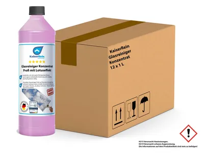 Produktbild von KaiserRein Glasreiniger Konzentrat mit Lotuseffekt 12 x 1L unser Profi Fenster-Reiniger I Fenstersauger geeignet I streifenfrei für Glas Fenster und Spiegel