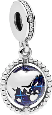 Produktbild von PANDORA Charm Anhänger 798021CZ Spinning Globe Zirkonia Silber blauer Emaille Globus