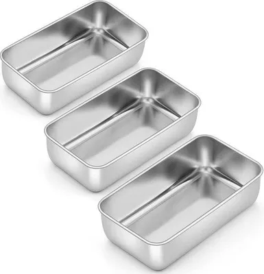 Image de Lot de 3 moules à pâtisserie en acier inoxydable, pour gâteaux et pain, 235 x 126 x 6 cm