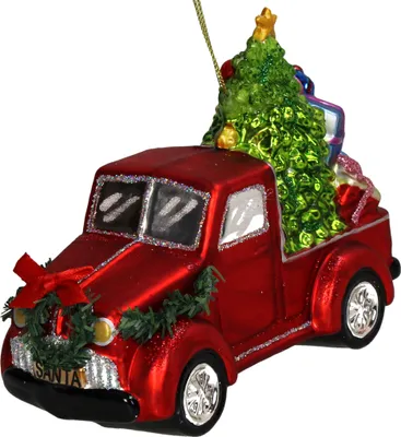 Image de Décoration de sapin de Noël en verre, 14,6 cm, pick-up avec figurine de sapin de Noël, rouge