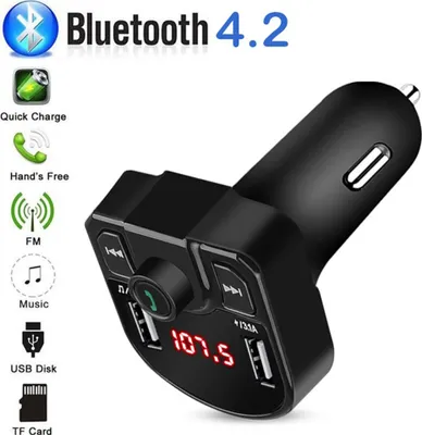 Obrázok produktu pre Auto Fm Transmitter Bluetooth Bezručný prijímač Dual USB Rýchly nabíjač Čierna