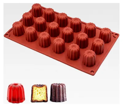 Produktbild von 18 Mulden Mini Cannelé Silikonform, Pralinenform, BPA-frei für Schokolade, Süßigkeiten und Pudding (Ziegelrot)