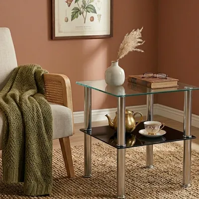 Obrázek produktu pro Odkládací stolek 40 x 40 cm s černou policí – čtvercový