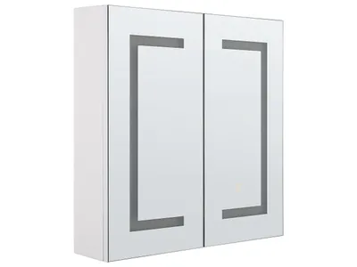 Produktbild von BELIANI Bad Spiegelschrank Weiß Sperrholzplatte 2 türig 60 x 60 cm mit LED-Licht Fächern Wandeinbau Modern Trendy Badezimmer Möbel