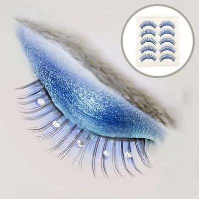 Produktbild von 5 Paar farbige falsche Wimpern mit Strasssteinen, lang, dramatisch und dicht, für Karneval, Partys, Fasching, Cosplay und Make-up