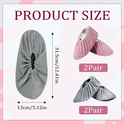 Image de 4 paires de couvre-chaussures en flanelle réutilisables, lavables, antidérapants, pour les sols