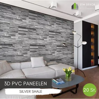 Produktbild von 3D-Wandpaneele PVC | Schiefer Optik | Silver Shale - 20 Platten - 10 m² | Für Wohnzimmer, Küche & Bad | Einfache DIY-Montage